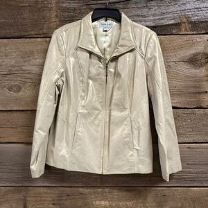 Preston & York, Leather Jackets, Gold metallic, Large, full zipper